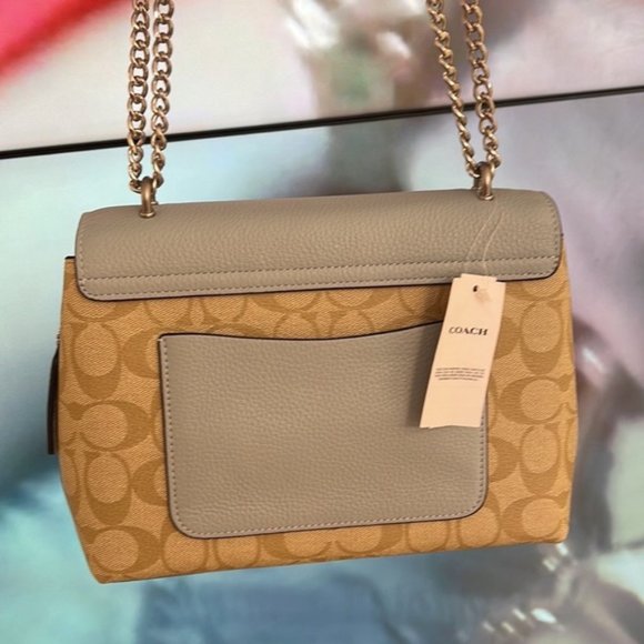 Coach Tammie Shoulder Bag In Signature Canvas Light Khaki / Light Teal - Picture 4 of 16